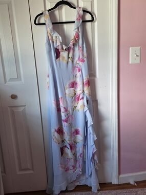 Petal & Pup Light Blue Floral Ruffle Maxi Dress